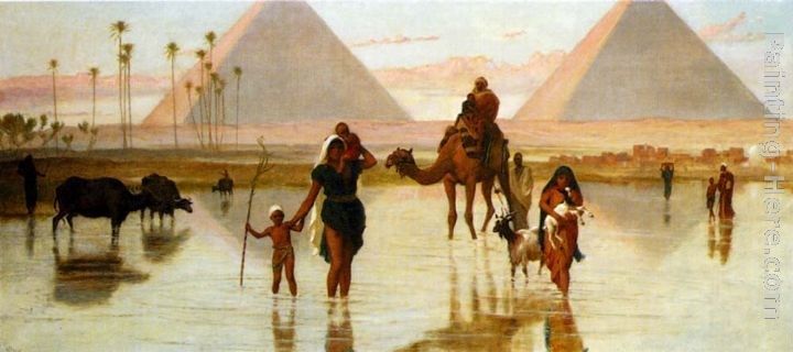 Frederick Goodall Arabs Crossing A Flooded Field By The Pyramids